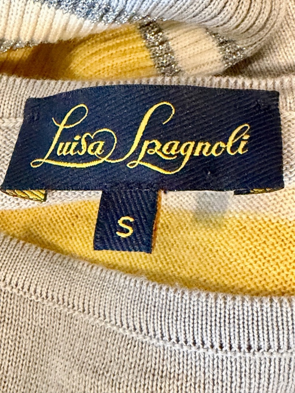Luisa Spagnoli Lightweight Sweater, ribbed hem&sleeves, silver/yellow stripes, S - Picture 11 of 14